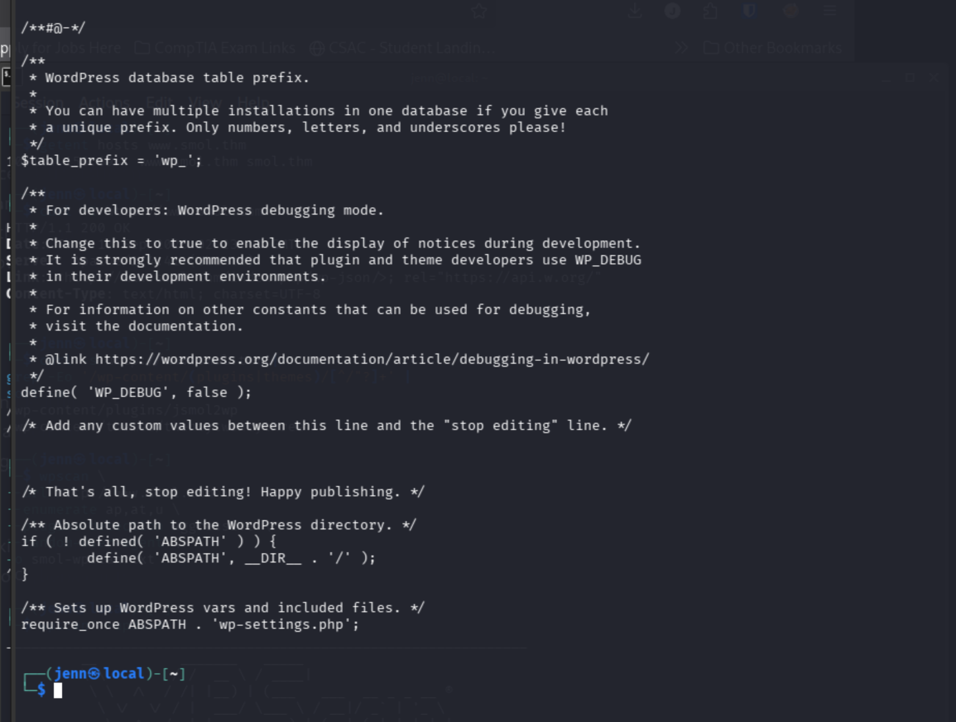 Remaining WordPress configuration recovered through the JSmol2WP file-read vulnerability